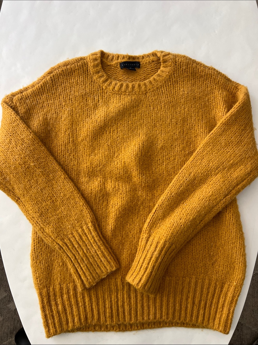 Sanctuary Wool Alpaca Blend Mustard Golden Yellow Chunky Crewneck Sweater M